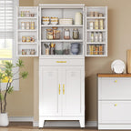 YITAHOME 71" Metal Kitchen Pantry Cabinet with 4 Door & 4 Adjustable Shelves, Storage Cabinet with 1 Drawer & 8 Door Racks, Tall Freestanding Food Steel Cupboard for Kitchen, Dining Room, White