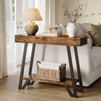 LITTLE TREE 41-Inch Console Table with Geometric Metal Frame, Rustic Brown, Entryway Tables, Storage Shelves, 2-Tier, Industrial, Hallway Sofa Table, Accent Table, Living Room