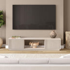 Henn&Hart 70" TV Stand for TVs up to 78", Beech White | Modern TV stand with ribbed cabinet doors and open center shelf for media or decor, perfect for living room or office