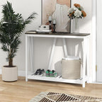 Entryway Table, 39" Farmhouse Console Table with Shelf Narrow Foyer Table | | 2-Tier Open Shelf,V-Shape Anti-Tip Legs,Slim Narrow Design,30-Min Easy Assembly,Sofa Table Use,Two-Tone Finish,Dark Oak