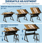 Garvee Height Adjustable Drafting Table, 0-75°Tilting Drawing Desk | Artist Table w/Stool, Multifunctional Art Craft Workstation with 2 Storage Drawers for Home Office Reading Writing Crafting