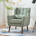 Accent Chair, Comfy Upholstered Living Room Chairs with High Tufted Backrest and Pillow, Wingback Reading Chair with Solid Wood Legs for Bedroom/Office,Teddy Fabric, Light Green