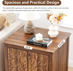 weselon Farmhouse End Table with Carved Floral Door, 24" Wide Nightstand with Adjustable Shelf, Wooden Square Sofa Side Table Storage Table for Living Room Bedroom (Walnut)