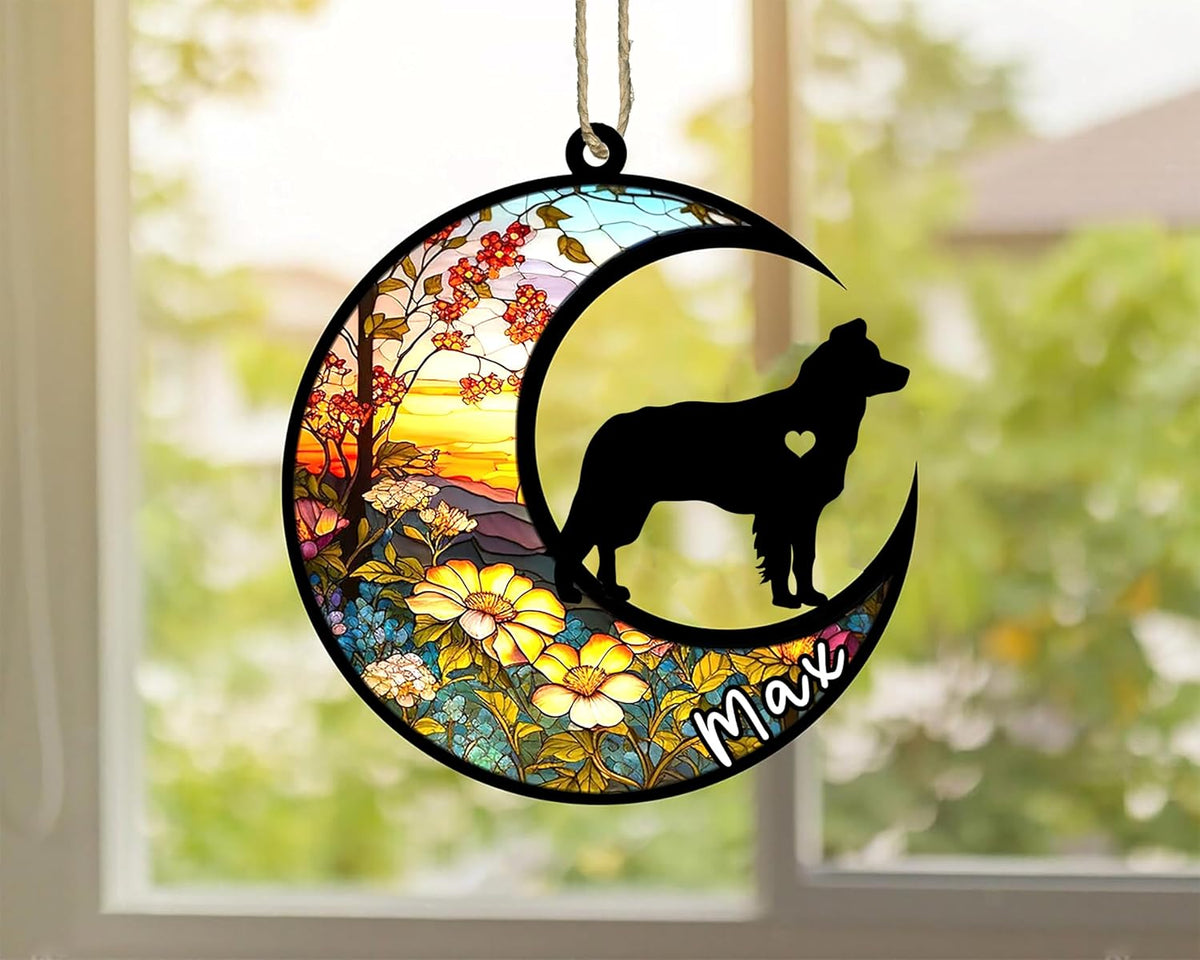 Personalized Dog Memorial, Custom Name Border Collie Dog Christmas Ornament with Name, Custom Breeds, Pet Loss Light Catcher, Gifts for Lovers Loss of Pet Sympathy on Mothers Day Christmas