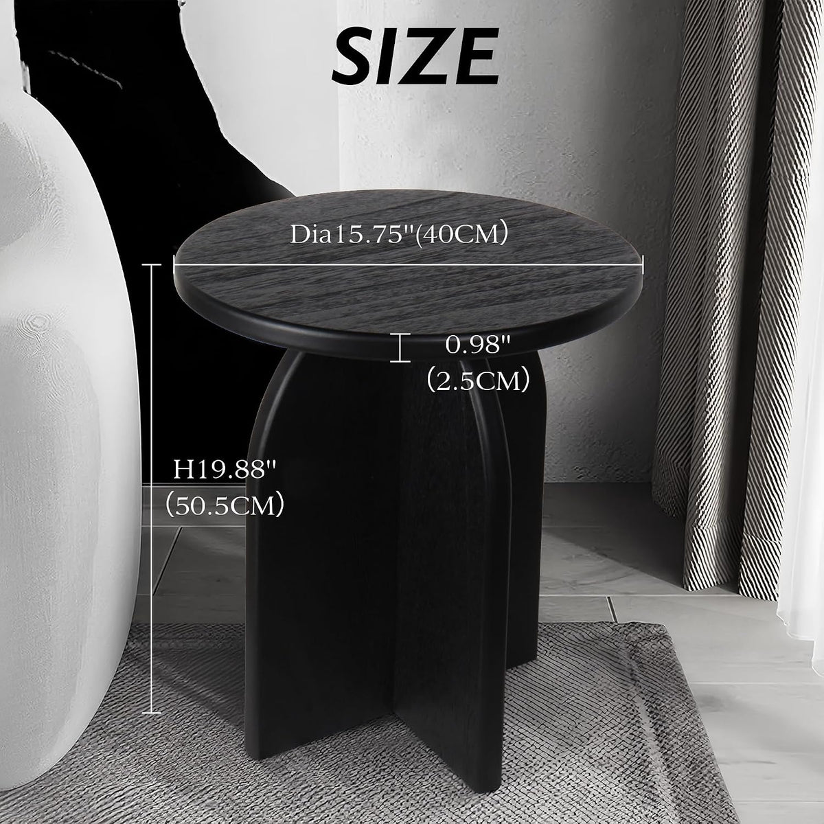 Oakrain End Table with Pedestal, Wood Side Table Bedside Sofa Couch, Modern Nightstand for Bedroom, Small Round Coffee Table for Living Room Office Balcony, Black