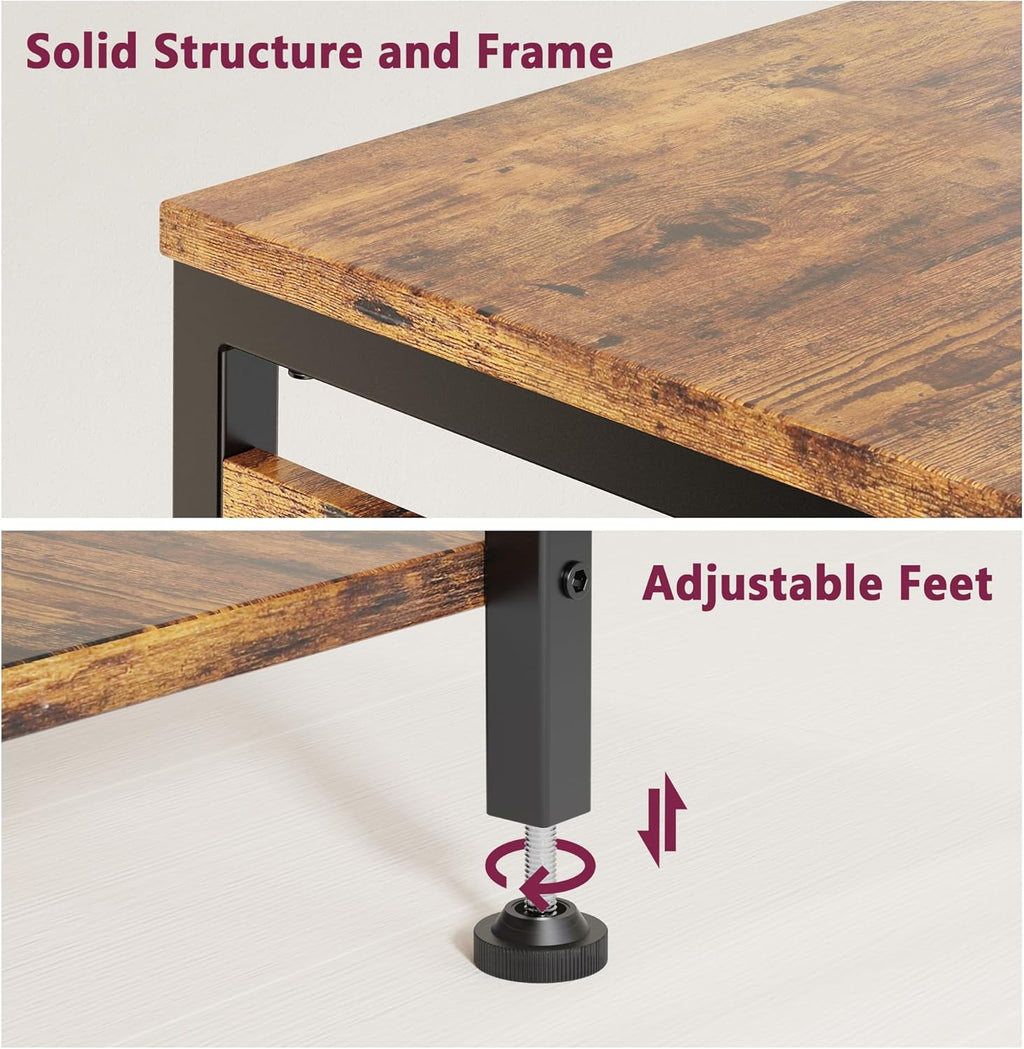 Side Table with Charging Station, Nightstand with USB Ports and Outlets, Tall Side Table with 3 Storage Shelves, Small Entry Table for Living Room, Bedroom, Sofa Couch, Hallway, Office, Rustic Brown