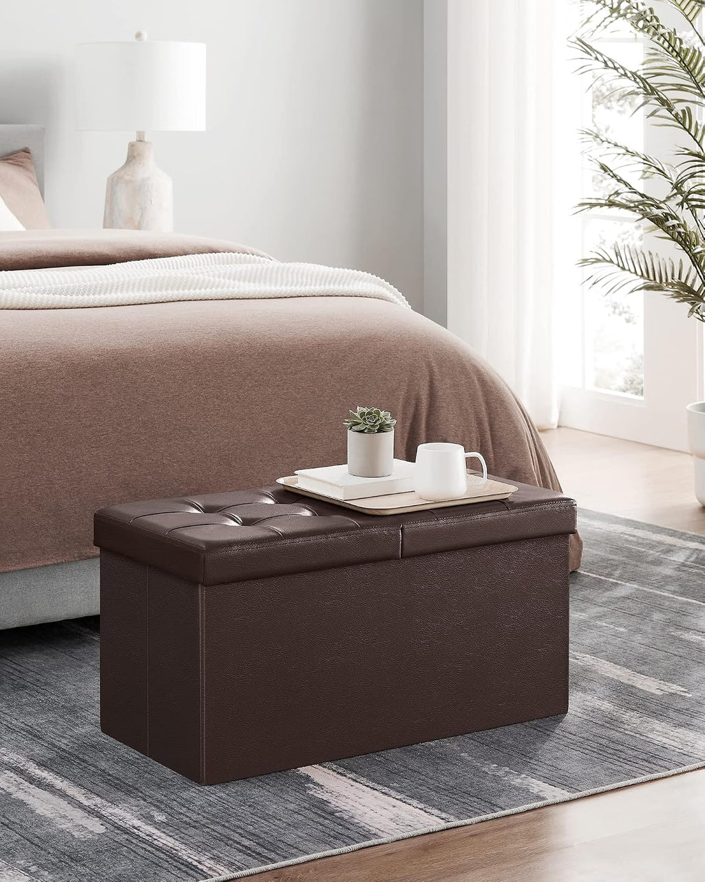 SONGMICS 30 Inches Folding Storage Ottoman Bench with Flipping Lid