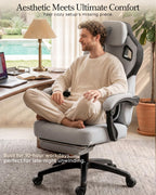 Dowinx Big and Tall Gaming Chair with Footrest, Gray | Breathable woven fabric with lumbar support and extra-wide seat back; big-and-tall frame fits larger, heavier users.
