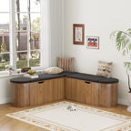 L Shaped Storage Bench with Cushion, Mid Century Modern Corner Dining Bench, Wood Window Breakfast Nook Bench for Dining Room, Entryway, Living Room, Cloakroom, Walnut