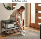 Luxe L 100% Faux Fur Shoe Storage Bench for Entryway, Compact Bench with Multi-Tier Shoe Rack, Space-Saving Small Entryway Bench with Storage Shelf, Ideal for Living Room, Hallway - Charcoal