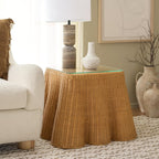 SAFAVIEH Couture Collection - Hylda Natural Rattan Accent Table, Square Design with Glass Top, Boho Coastal Style, Fully Assembled (CWK3010A)