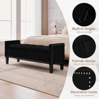 Storage Ottoman Bench, Velvet Upholstered Footstool for Bedroom and Living Room, Tufted Seat with Storage, Wooden Legs & Metal Rivets, Black