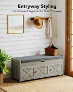 Pipishell Shoe Storage Bench, 2-Tier Shoe Bench with Cushioned Seat, Entryway Bench with Adjustable Shelf & Barn Doors, 300 lbs Capacity, 39.4" x 15" x 18", for Entryway, Bedroom, Living Room, Gray