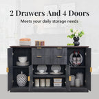 IFGET Fluted Buffet Cabinet with Storage, Sideboard Cabinet with Adjustable Shelves, Wood Rustic Coffee Bar with 2 Drawer and 4 Doors, Wine Bar for Kitchen, and Living Room, Dark Gery