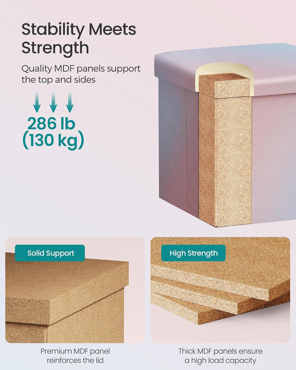 SONGMICS Folding Storage Ottoman Bench, Linen Fabric, Storage Chest, Foot Rest Stool, Holds up to 286.6 lb, 11.8 x 11.8 x 11.8 in, Bedroom Bench, Pink-Blue Ombre, Minota Collection ULSF028X101