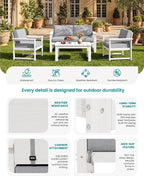 SERWALL HDPE Outdoor Loveseat with Cushions, All Weather Use Outdoor Loveseat Sofa, White Frame/Grey Cushion