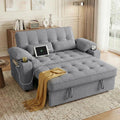 58'' Convertible Sofa Bed with USB Charger and Cup Holders, Teddy Fabric Loveseat Pull Out Couch with Adjustable Backrest and Side Pocket for Small Space(Grey)