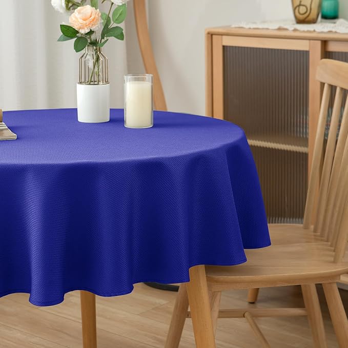 Biscaynebay Textured Fabric Round Tablecloths 60" for Round Tables diameters from 28" to 48", Royal Blue Water Resistant Folding Table Covers Washable for Dining, Kitchen, Wedding, Parties etc
