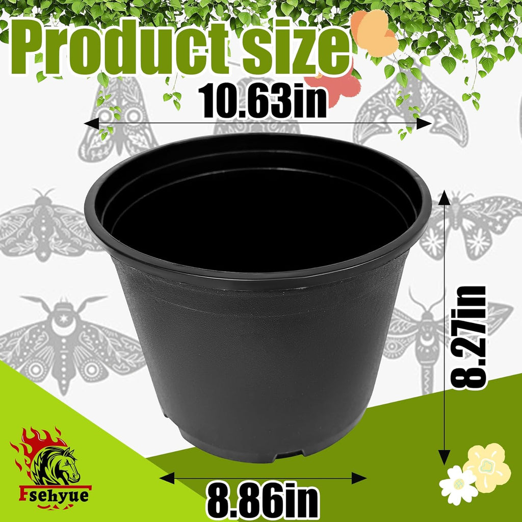 3 Gallon Nursery Pots Plastic Container Injection Molded Pot for Plants Flexible with Drainage Holes Suitable for Plants Soil Growers or Hydroponics Black 10 Pcs
