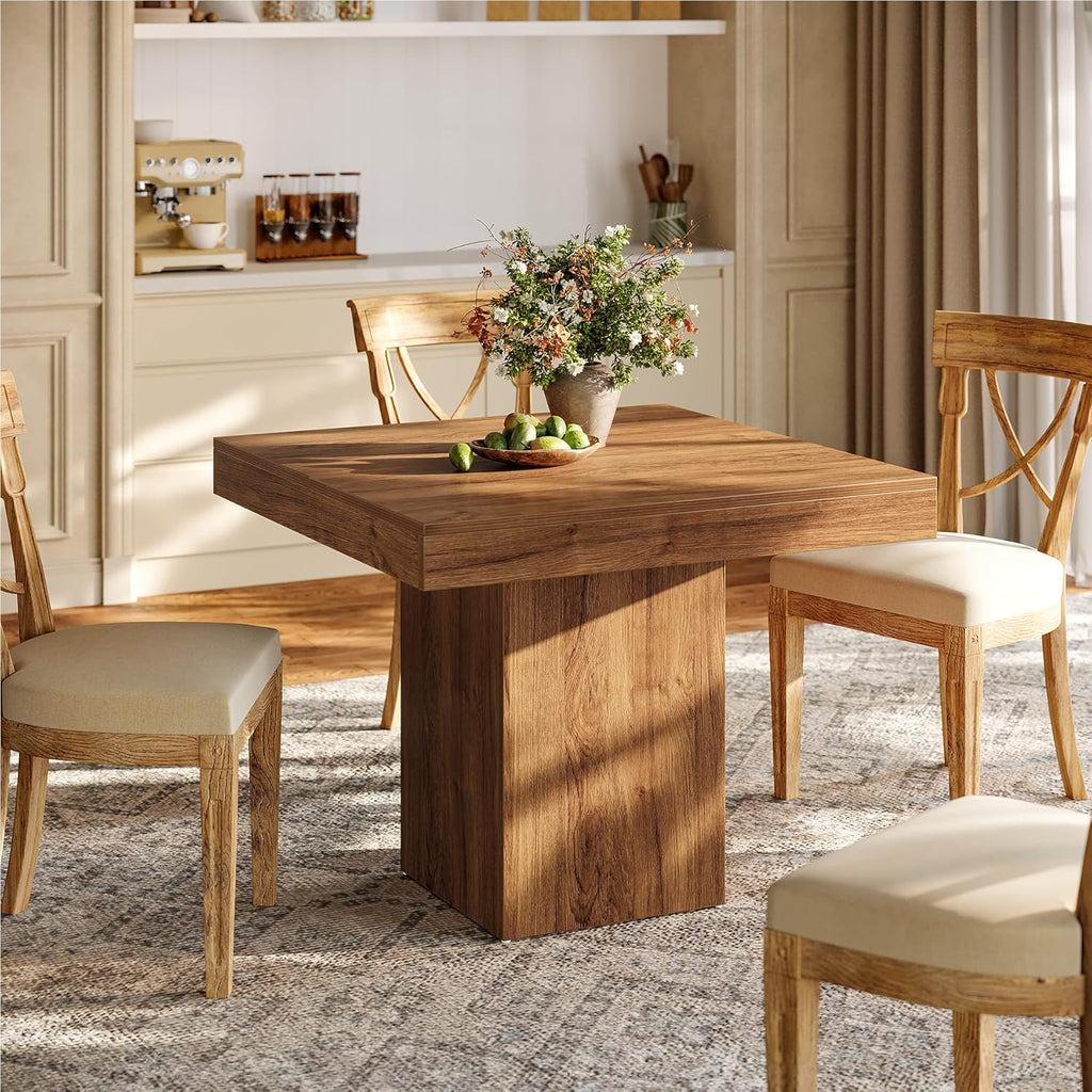 Tribesigns 39-Inch Square Dining Table for 4, Farmhouse Small Kitchen Dinner Eating Table with Sturdy Pedestal Base, Wooden Dining Room Furniture for Dining Room, Kitchen, Apartments (Walnut)