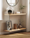 Console Table 2-Tier: 39.4 in Wide Rectangle Wood Shelf Glass Sides | Modern Desk Console Sofa Table Stand for Entryway