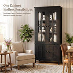 Farmhouse 63" Kitchen Pantry Storage Cabinet with Glass Doors & Hidden Storage, Display Kitchen Hutch Cupboard with Adjustable Shelves for Dining Room, Living Room Home Office