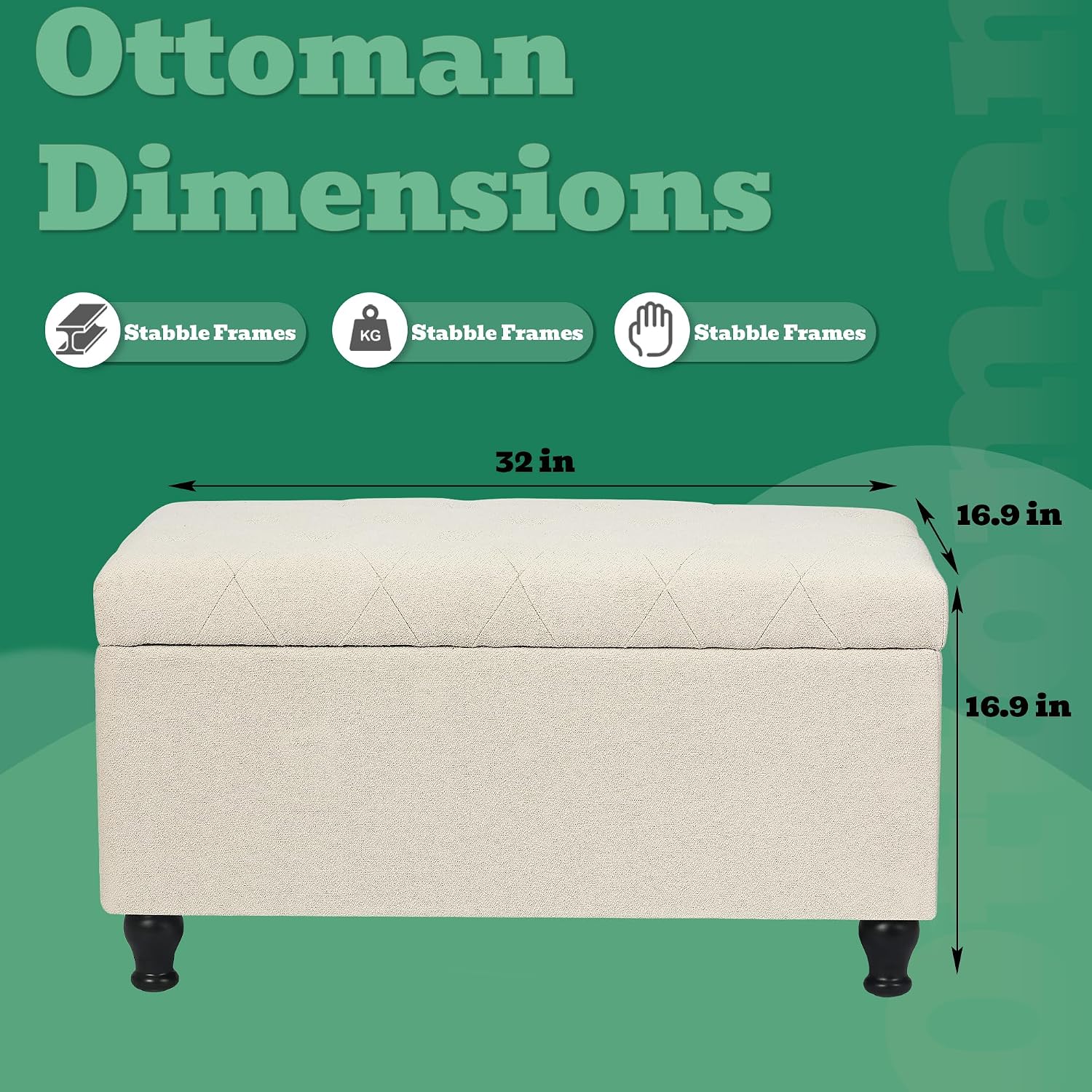 32'' Beige Fabric Upholstered Ottoman Storage Bench | Upholstered Ottoman with Storage for Living Room , Bedroom, Entrance Foot Rest Stool Shoe Bench Ottomans Footstools Couch