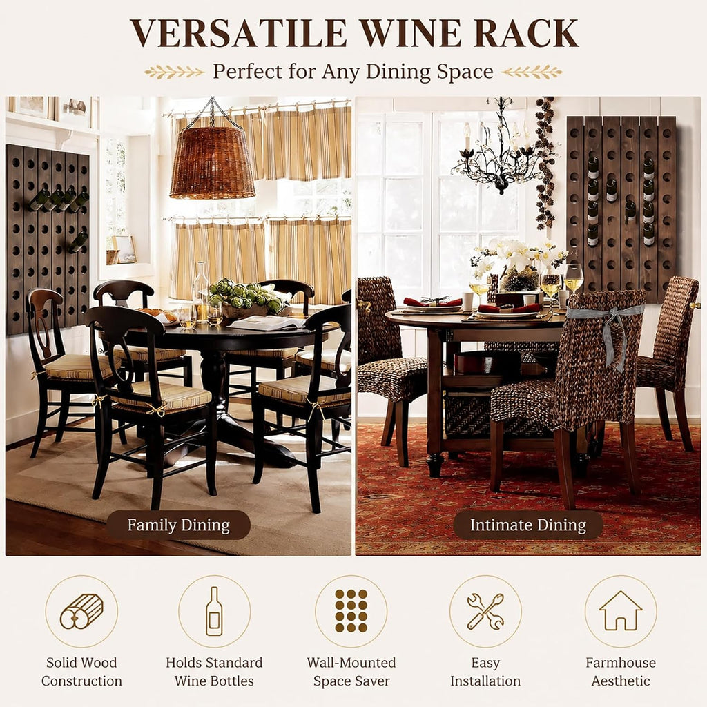 Wall Mounted Wine Riddling Rack,Wall Mounted Wine Rack Solid Wood Storage Organizer Vertical Display Stand for Kitchen Dining Room Bar Rustic Home Decor Space Saving Design(2 * 8, Brown)