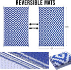 OLANLY Waterproof Outdoor Rug 10x14 ft, Outdoor Plastic Straw Rug for Camping, RV Mat Outside, Outdoor Carpet for Porch, Deck, Backyard, Balcony, Picnic, Blue & White