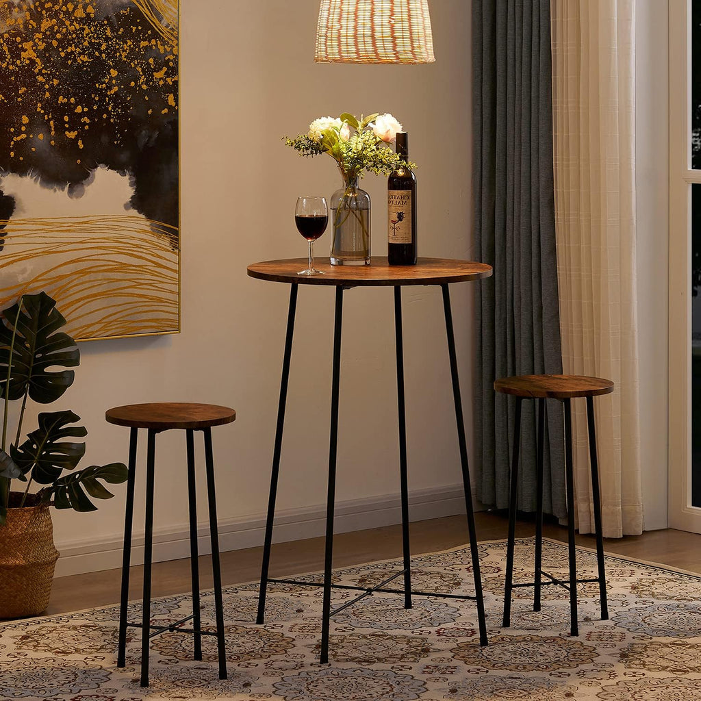 VECELO 3 Piece Pub Table and Chairs Sets Counter Height Bistro Bar Sets with 2 Barstools for Kitchen Breakfast Nook, Small Space, Apartment, Breakfast Dinner Restaurant, Brown