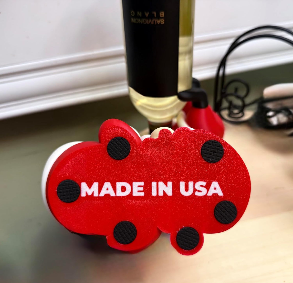 Tipsy Toes Santa Wine Bottle Holder 2.0 with Non-Slip Feet, Heavy Duty Plastic Holiday Decor, Red and White, Made in USA, Wine Bottle Display Stand