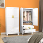 erosoei Metal Armoire Wardrobe Closet, 71 "Metal Clothing Storage Cabinet | with Adjustable Shelves and Hanging Rod, Household Steel Wardrobe Storage Cabinet with Drawers (armoire-white)