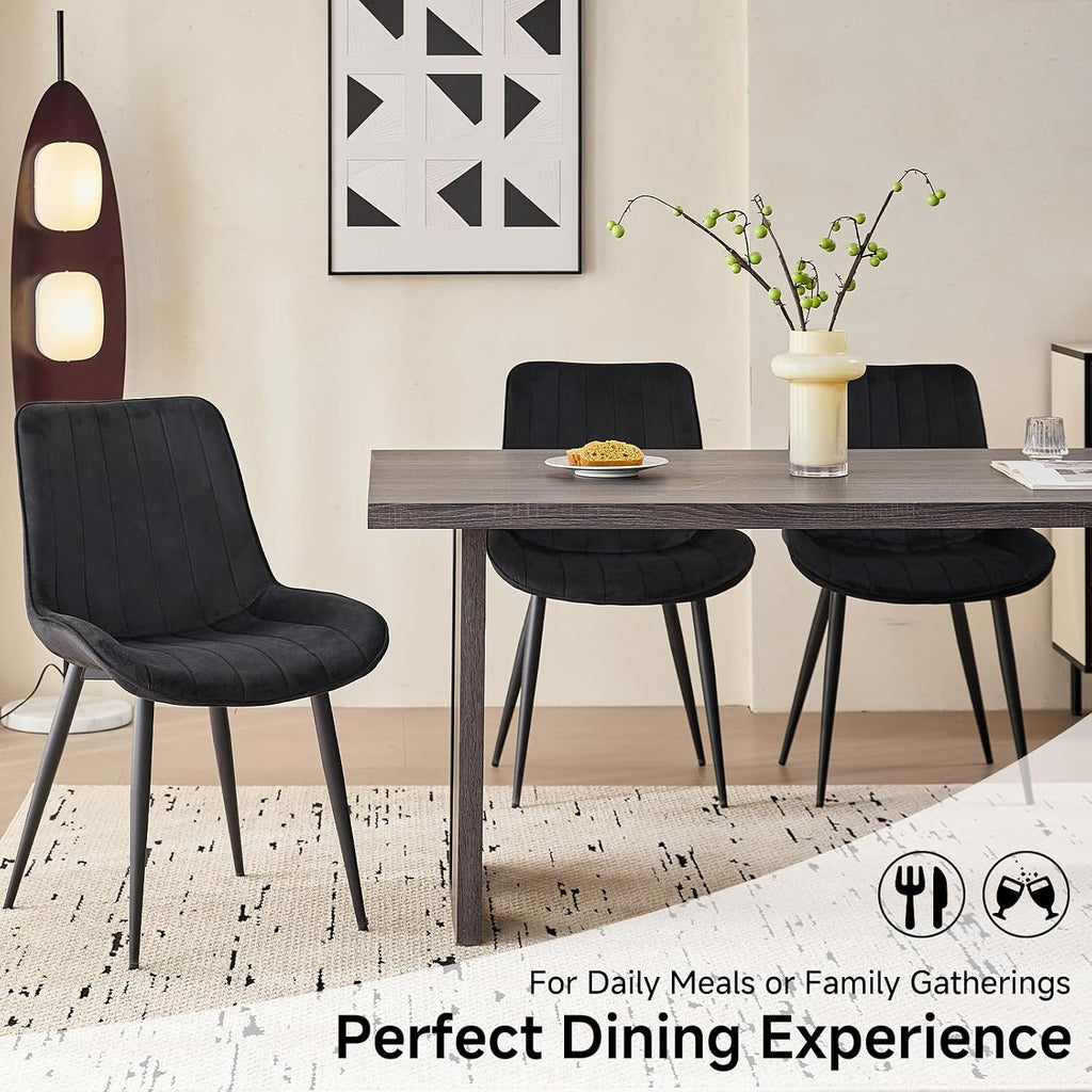 Velvet Dining Chairs Set of 4, Black Modern Upholstered Armless Kitchen Chairs with Metal Legs for Bedroom Living Room