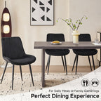 Velvet Dining Chairs Set of 4, Black Modern Upholstered Armless Kitchen Chairs with Metal Legs for Bedroom Living Room