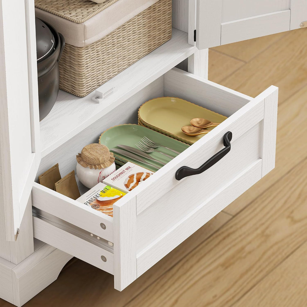 HOMCOM 71" Tall Kitchen Pantry Storage Cabinet Barn Doors Drawer White | Farmhouse, Adjustable Shelves, Freestanding Food Pantry Cabinet, for Kitchen, Dining Room