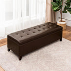Joveco 51 Inch Storage Bench,Leather Tufted Storage Ottoman with Legs | Safety Hinges,Wooden Legs,Upholstered,End of Bed,Bedroom,Living Room,Entryway,330LBS,Brown