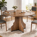 Round Dining Table 47 Inch for 4-6 People, 0.98 Inch Thick Tabletop with Adjustable Feet, Sturdy Legs, Easy to Clean & Assemble, Modern Kitchen Dining Room Table for Small Space Apartment, Walnut Wood