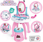 Smoby - Gabby et la Maison Magique - 2-in-1 Dressing Table - Stool + 12 Dummy Accessories Included - Adjustable Mirror - Suitable for Ages 3 and Above - Made in France