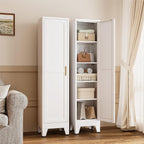 YAUWOH White Narrow Metal Storage Cabinet, Tall Freestanding Cabinet with 4 Adjustable Shelves & Barn Doors, Pantry Organizer for Bathroom Kitchen Home Office Dining Room（1PC,White）