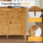 AMERLIFE 60" High Gloss Burl Buffet Sideboard Storage Cabinet, Large Wood Sideboard with Drawers, Retro Handles, Heavy Duty Coffee Wine Bar Buffet Table for Dining Room, Living Room, Yellow