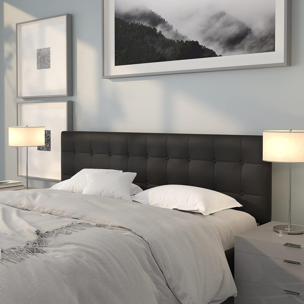 EMMA + OLIVER Black King Button Tufted Headboard