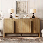 WAMPAT 63" W Large Buffet Sideboard Cabinet with Storages, Modern Buffet Table Coffee Bar Wine Bar Storage Curved Cabinet with 4 Doors for Dining Room, Living Room, Kitchen, Light Walnut