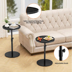 Metal End Table, Height Adjustable Side Tables Living Room, Small Side Table for Small Spaces Round Drink Table TV Tray Table for Living Room, Bedroom, Balcony, Office, Indoor & Outdoor