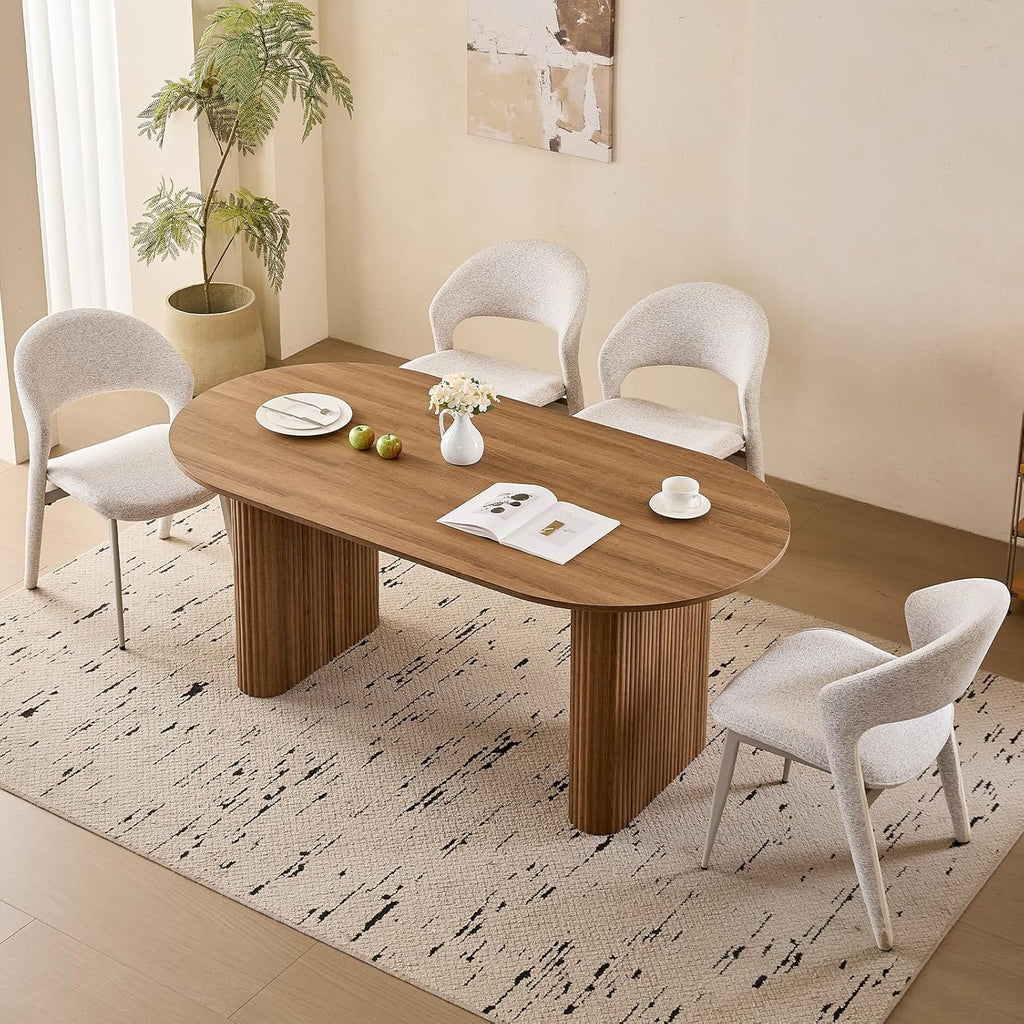 70.9" Large Dining Table for 4, [Rounded Edges] [Fully Assembled Table Base] Modern Wood Kitchen Dinner Table for Restaurant Apartment Meeting Study Room, Easy Setup, Brown