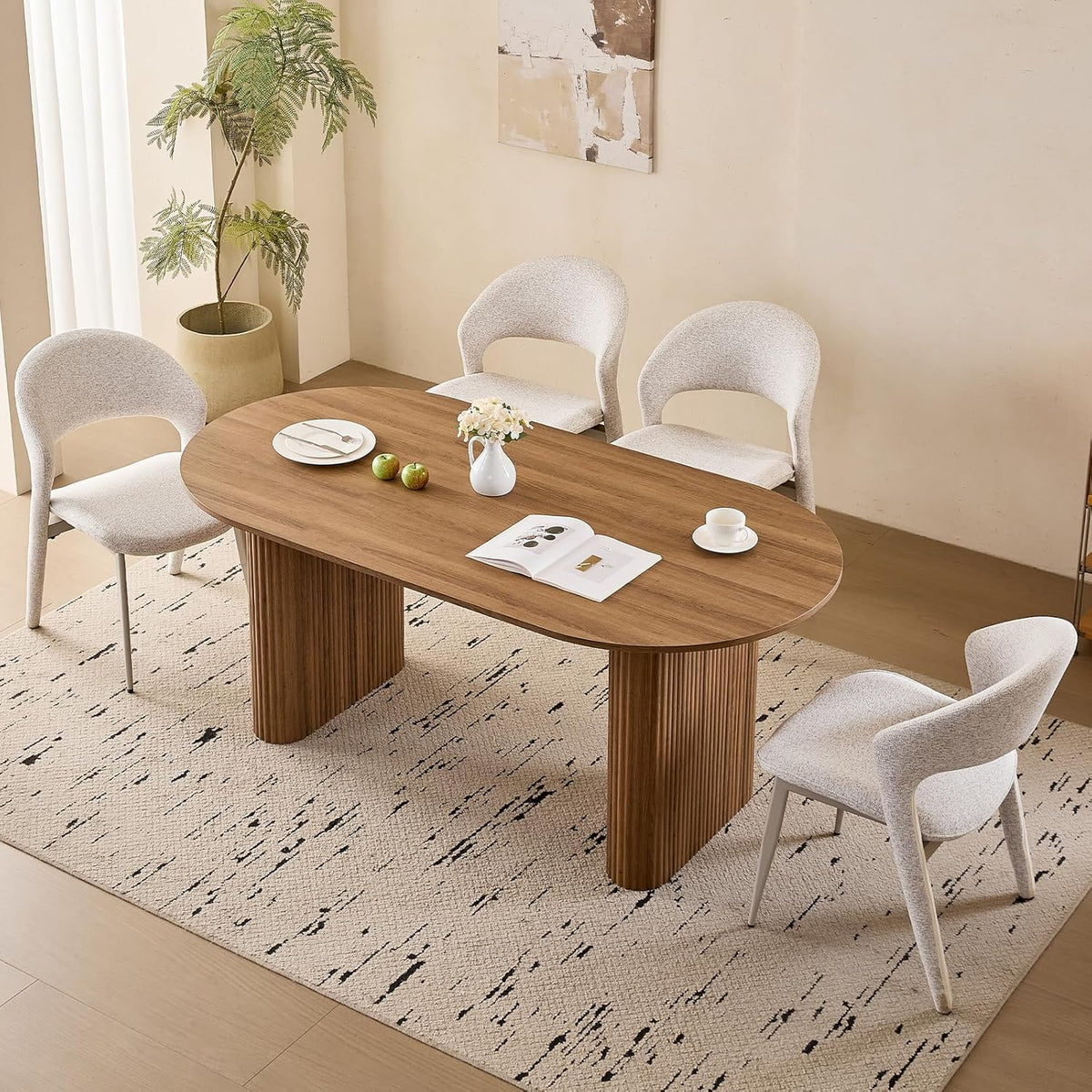 70.9" Large Dining Table for 4, [Rounded Edges] [Fully Assembled Table Base] Modern Wood Kitchen Dinner Table for Restaurant Apartment Meeting Study Room, Easy Setup, Brown