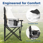 Oversized Padded Camping Chair, Heavy Duty Steel Frame, 450 lb Capacity, Folding Camp Chair with 6-Can Cooler, Carry Bag for Outdoor Camping, Beach, Hiking(Gray & Black)