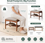 Solid Wood Shoe Bench, 24 Inch Entryway Bench with Gray Cushion | Rich walnut finish with soft gray cushion creates a warm modern seating piece for entryways and living spaces.