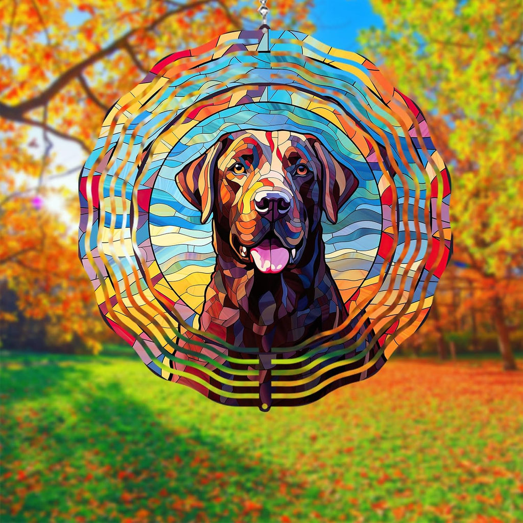 Labrador Retriever Wind Spinner Pet Dog Memorial Gifts 3D Metal Kinetic Hanging Wind Sculpture Spinners for Yard and Garden Indoor Outdoor Window Garden Decoration 8 Inch (Labrador Retriever 1)