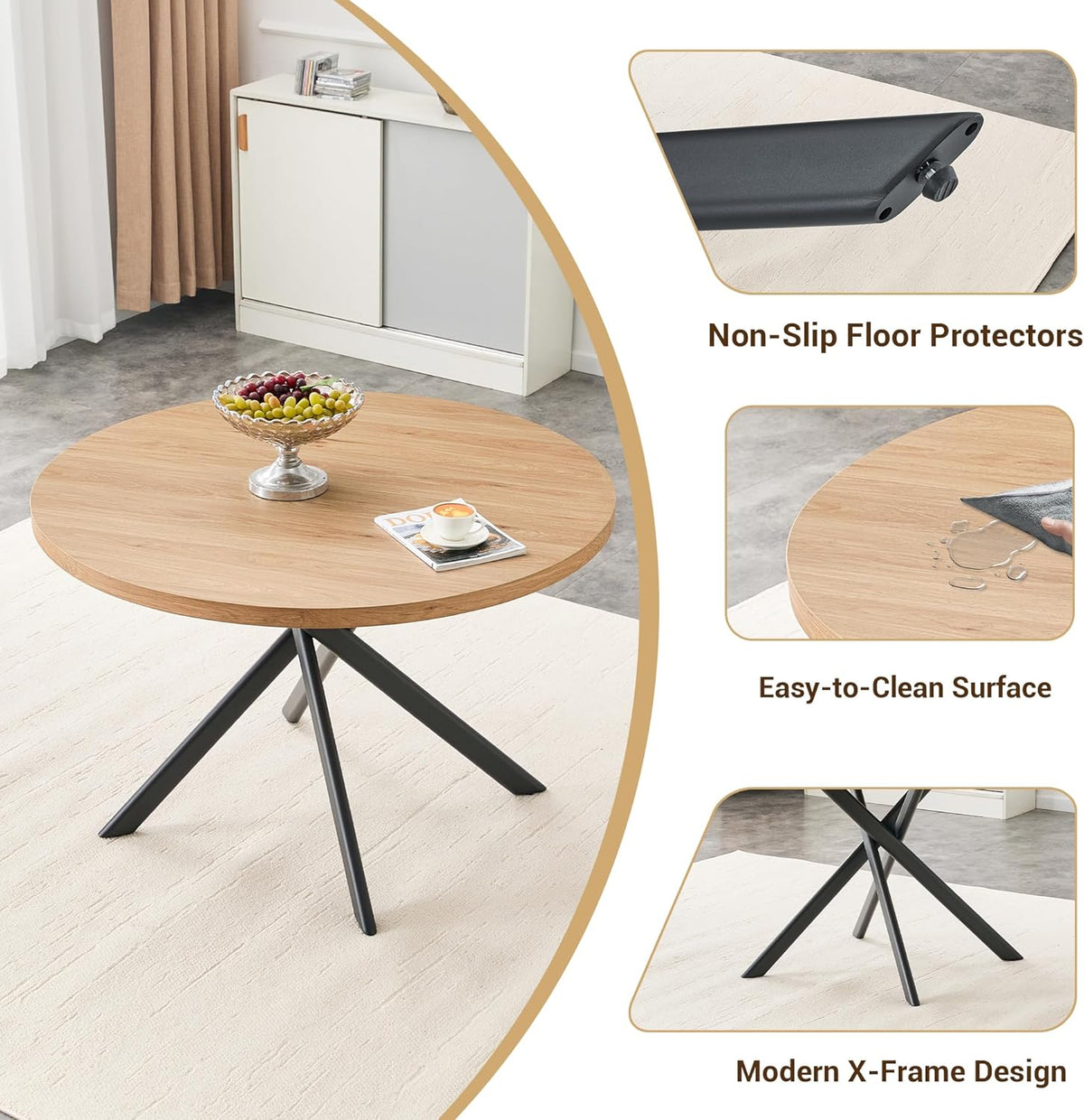 Round Dining Table Set for 4, Round Kitchen Dining Table and Chairs Set for 4,46.5" Modern Dining Room Table Set for 4 with Upholstered Chairs for Small Space Kitchen Office Cafe Apartment
