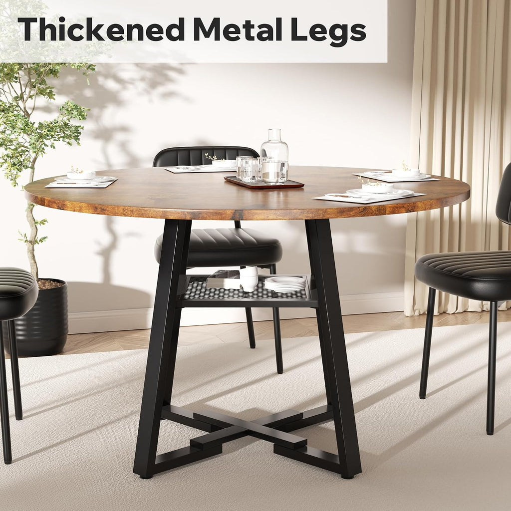 47 Inch Round Dining Table for 4-6 People,Modern Circle Dining Room Table Kitchen Table with Metal Legs for Dining Room,Kitchen,Vintage(Table Only)